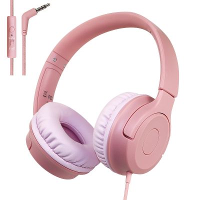 FNSHIP Kids Wired Headphones with Microphone, 85/94dB Safe Volume Limiter,Foldable,3.5mm Jack Over-Ear Cord Headset for Online Study/Travel, Compatible with Tablet,iPad,PC&More,Pink