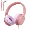FNSHIP Kids Wired Headphones with Microphone, 85/94dB Safe Volume Limiter,Foldable,3.5mm Jack Over-Ear Cord Headset for Online Study/Travel, Compatible with Tablet,iPad,PC&More,Pink view 1