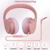 FNSHIP Kids Wired Headphones with Microphone, 85/94dB Safe Volume Limiter,Foldable,3.5mm Jack Over-Ear Cord Headset for Online Study/Travel, Compatible with Tablet,iPad,PC&More,Pink view 3