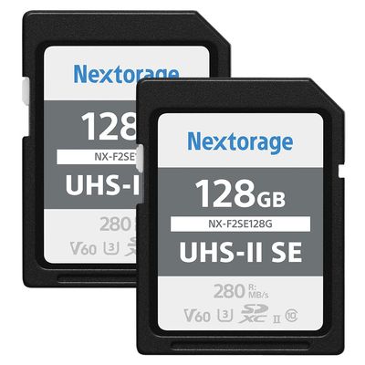 Nextorage 128GB 2 Pack SDXC UHS-II V60 Japanese Brand Max. Write Speed 100MB/s Max. Read Speed 280MB/s 4K Recording 2P-F2SE128G/INE SD Card Memory for Camera
