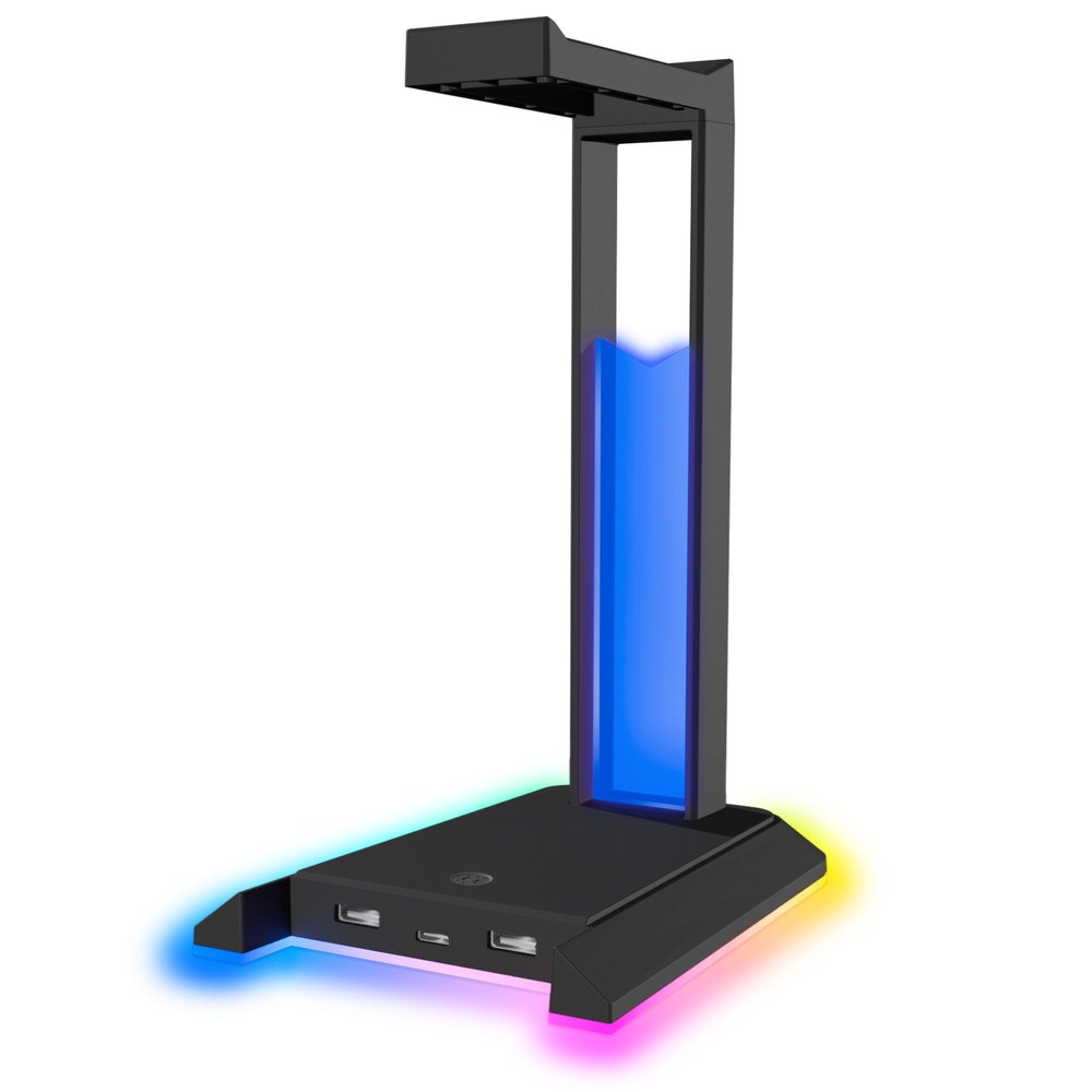 Speedlink EXCELLO NX Gaming Headset Stand RGB Headset Holder - Headphones Stand for Desk with 9 Light Modes, USB Hub 2.0 with 1 USB-C and 2 USB-A Ports, Black