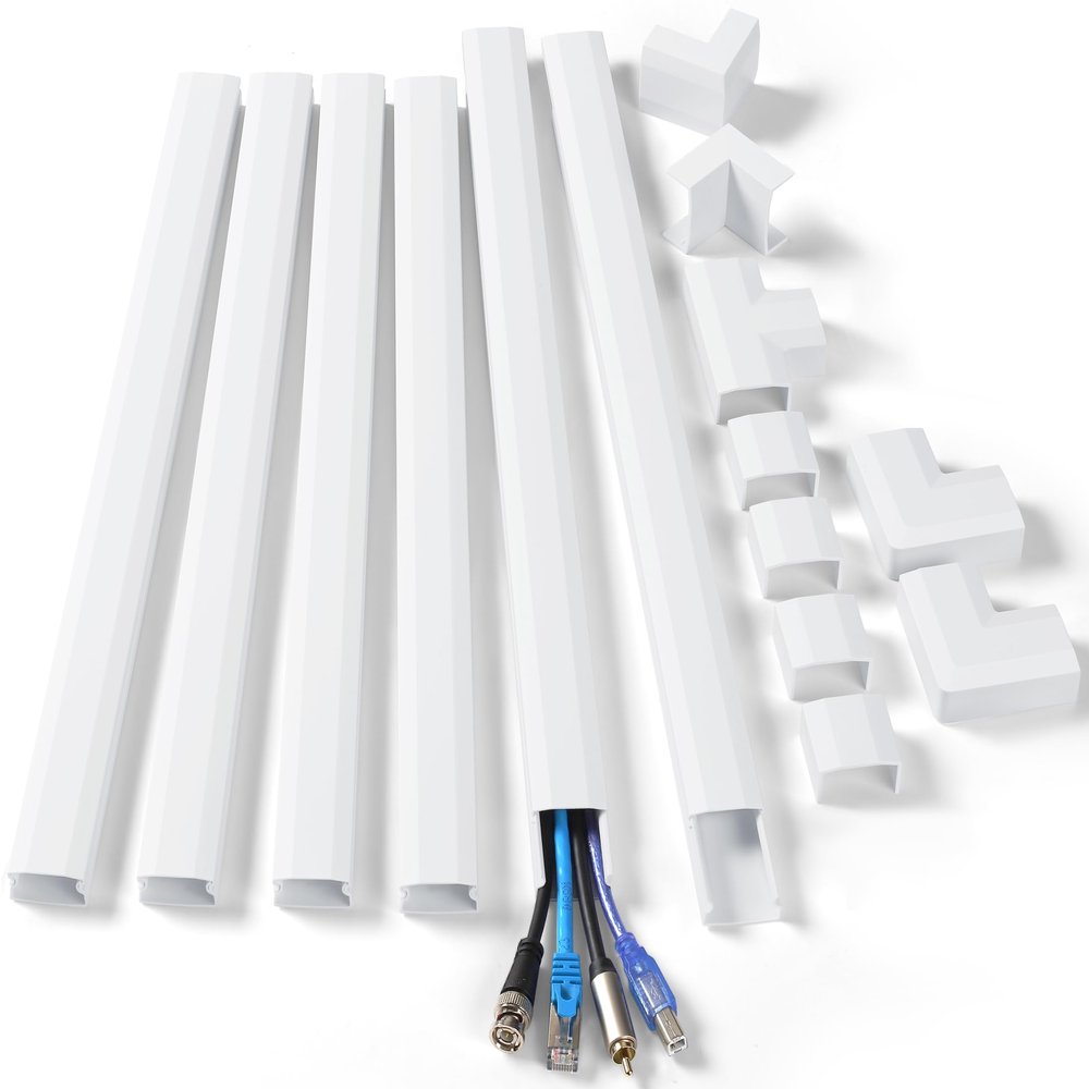 102in Wall Cable Hider, Cord Hider to Hide 3-4 Cords, Self-Adhesive TV Wire Hider for Wall, Cable Management Kit, Cable Raceway White, Paintable Cable Concealer, 6 x L17in x W1.2in x H0.6in