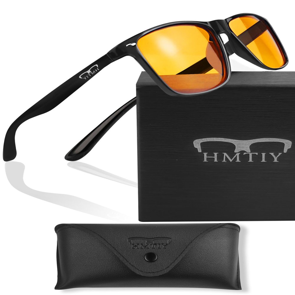 HMTIY Blue Light Blocking Glasses For Gaming - Premium Computer Screen UV Ray Filtering - Anti Eye Strain & Fatigue, Amber Lens