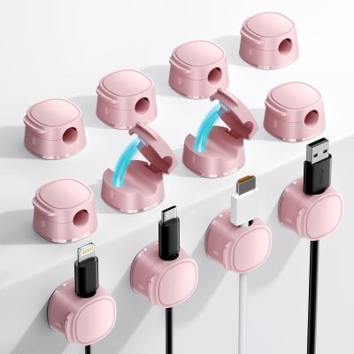 12 Pack Magnetic Cable Management Clips - FlyCoco Cord Organizer for Desk, Phone Charger Cord [Smooth Adjustable], Adhesive Wire Organizer Keeper for Nightstand Wall Car Office