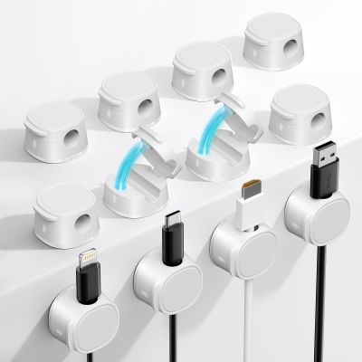 12 Pack Magnetic Cable Management Clips - FlyCoco Cord Organizer for Desk, Phone Charger Cord [Smooth Adjustable], Adhesive Wire Organizer Keeper for Nightstand Wall Car Office