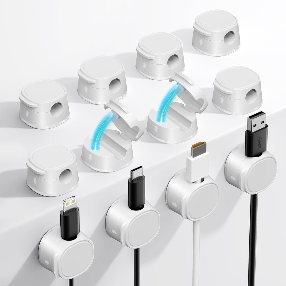 12 Pack Magnetic Cable Management Clips - FlyCoco Cord Organizer for Desk, Phone Charger Cord [Smooth Adjustable], Adhesive Wire Organizer Keeper for Nightstand Wall Car Office
