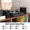 Vinyl Record Player with Two Stereo Speakers, Bluetooth Playback Turntable with 3 Speed AUX Headphone Input and RCA Out, Retro Black view 3