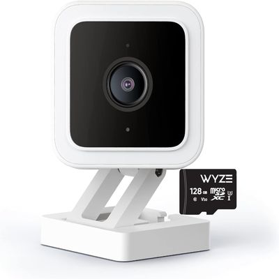 Cam V3 Smart Home Security Camera, Indoor/Outdoor Use, IP65-Rated 1080p Plug-in, Color Night Vision, Motion Detection, Two Way Audio, Compatible with Alexa, Google Assistant, Cam V3+128GB SD Card