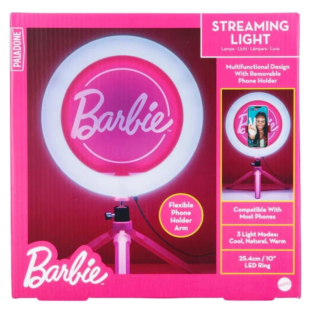 Barbie Streaming Light - Officially Licensed Adjustable Ring Light with Phone Holder, 3 Light Modes (Warm, Cool & Neutral), Gift for Girls | Paladone