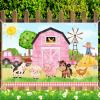 10x6ft Fabric Farm Barn Backdrop Banner Pink Barn Door Farmhouse Truck Animals Theme Girls Birthday Baby Shower Party Cake Table Decoration Western Farm Photography Background view 2