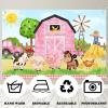10x6ft Fabric Farm Barn Backdrop Banner Pink Barn Door Farmhouse Truck Animals Theme Girls Birthday Baby Shower Party Cake Table Decoration Western Farm Photography Background view 3