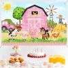 10x6ft Fabric Farm Barn Backdrop Banner Pink Barn Door Farmhouse Truck Animals Theme Girls Birthday Baby Shower Party Cake Table Decoration Western Farm Photography Background view 4