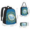 WURTON South Dakota Flag Print 3 In 1 Sets Casual Adjustable Shoulder Backpack Lunch Bag Pencil Case Pouch Box view 4
