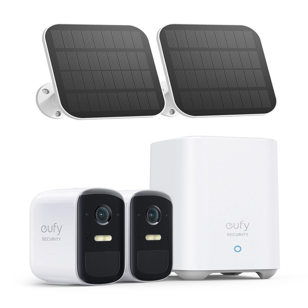 eufy Security, eufyCam 2C 2-Cam Kit with Solar Panel 2W, Security Camera Wireless Outdoor, Home Security System, HomeKit Compatibility, 1080p HD, IP67, Night Vision, Motion Only Alert, No Monthly Fee