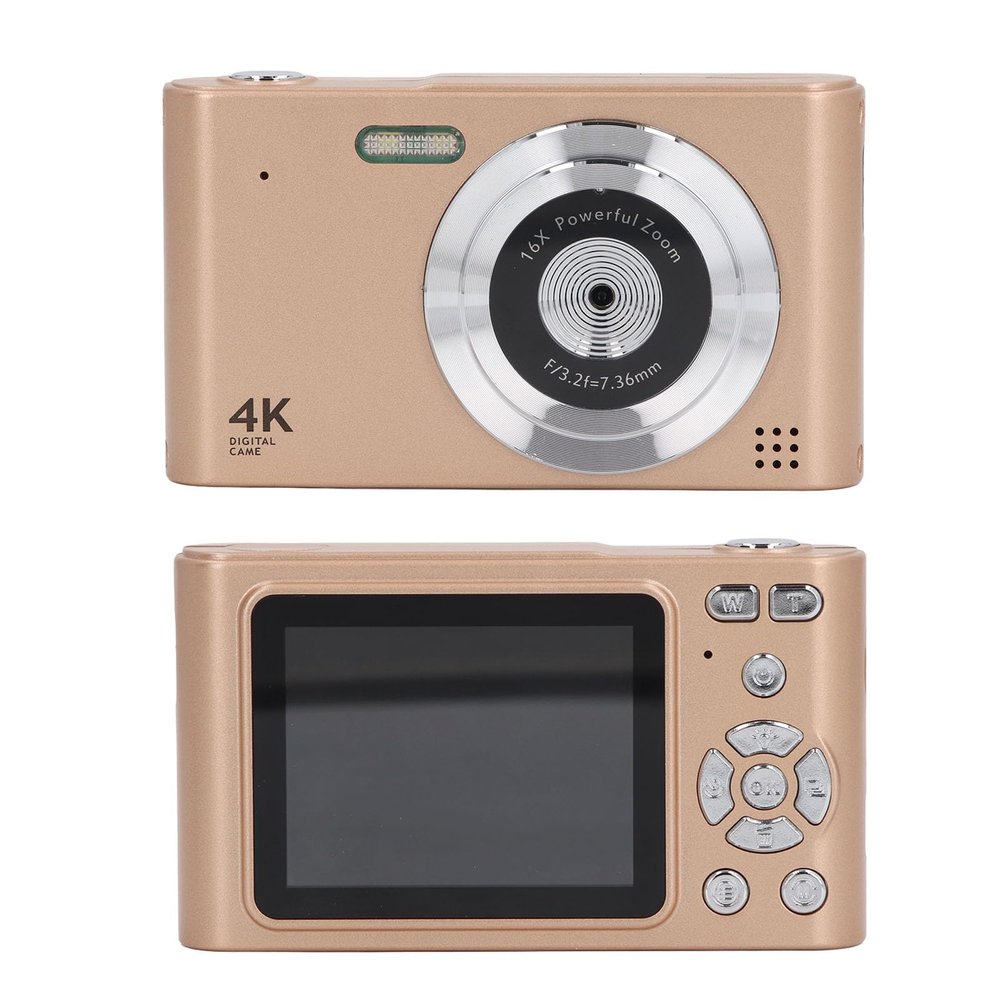 48MP 2.5K Digital Camera, Vlogging Camera with 16x Digital Zoom, Auto Focus Travel Camera with 2.4 Inch TFT Screen, Digital Camera with Speaker and Microphone (Gold)