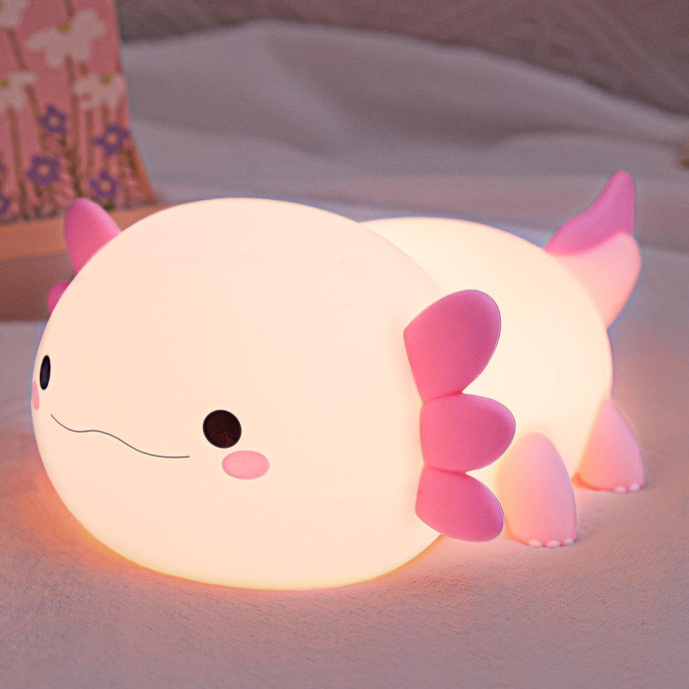 Axolotl Night Light, Squishy Axolotl Gifts, Cute Animal Nursery Lamp with Dimmer & Timer & Rechargeable for Room Decor, Pink Gifts for Birthday Xmas for Girlfriend, New Mother, Women