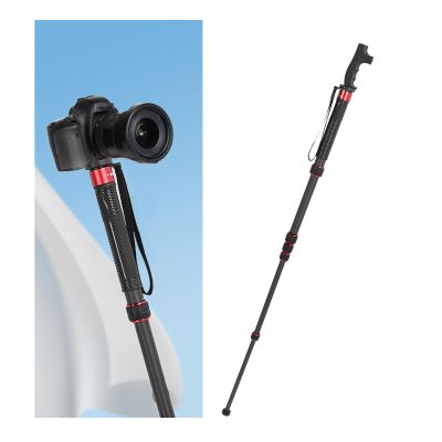 Camera Monopod, Carbon Fiber Extendable Monopod with Walking Stick Head, 6 Section Design, 1/4inch 3/8inch Conversion Screw, 15kg Load Capacity, for DSLR Action Camera