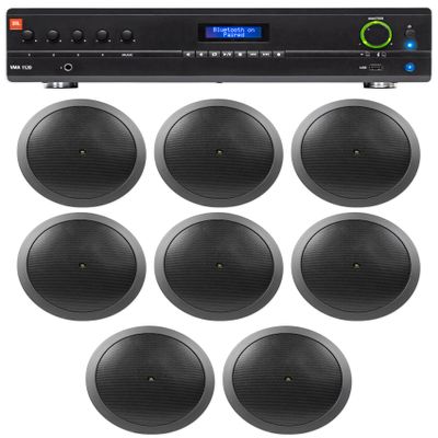 Audiosavings Bundle:(1) JBL VMA1120 Commercial/Restaurant 120W 70v Bluetooth Mixer/Amplifier Bundle with (8) JBL Control 16C/T-BK 6.5" 30w 70v Commercial Ceiling Speakers (9 Items)