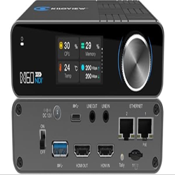 Kiloview N60 4k Hdmi/usb To Ndi Bi-directional Converter; 4kp60 Hdmi/usb To Ndi Encoder/decoder, Ycbcr 4:2:2 10bit, H.264/h.265, Ultra-low Latency. Lcd Panel And A Scroll-wheel For Simple Configuratio