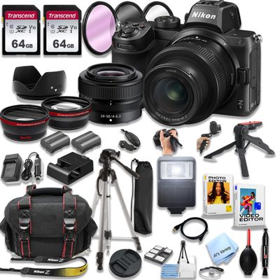 Nikon Z5 Mirrorless Digital Camera 24.3MP W/Nikkor Z 24-50mm f/4-6.3 Lens + 128GB Memory, Spare Battery, Filters,Case, Tripod, Flash, and More (39pc Bundle), Black (Renewed)