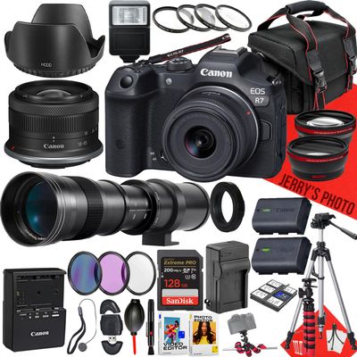 Canon EOS R7 Mirrorless Camera with Canon RF-S 18-45mm f/4.5-6.3 IS STM and 420-800mm f/8.3 HD Telephoto Zoom Lens + 128 GB Memory + Filters + More (32pc Bundle) (Renewed)
