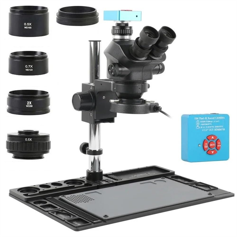 ZTBH Microscope Accessories Kit 3.5X-50X 100X Simul-Focus Continuous Zoom Stereo Trinocular Microscope 55MP 4K 1080P HDMI USB Video Camere CTV Lens Microscope Slides