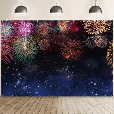 10x6.5ft Fireworks Backdrop for 2025 New Year Decorations New Year Eve Colorful Fireworks Background City Night Landscape Photography Banner Christmas Family Festival Celebration Party Props