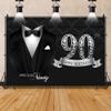10x8ft Men 90th Happy Birthday Backdrop Tuxedo Necktie Suit Birthday Photography Background Platinum Sign Ninety Happy Birthday Party Banner Decoration Father Gentleman Portrait Shoot Studio Props view 1