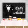 10x8ft Men 90th Happy Birthday Backdrop Tuxedo Necktie Suit Birthday Photography Background Platinum Sign Ninety Happy Birthday Party Banner Decoration Father Gentleman Portrait Shoot Studio Props view 2