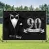 10x8ft Men 90th Happy Birthday Backdrop Tuxedo Necktie Suit Birthday Photography Background Platinum Sign Ninety Happy Birthday Party Banner Decoration Father Gentleman Portrait Shoot Studio Props view 3