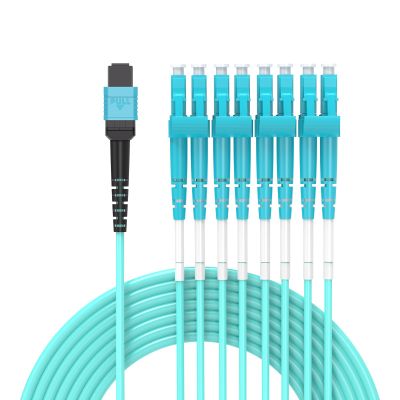 0.6M MPO/MTP to 8 x LC (4 Duplex) 8 Strands Breakout Cable,QSFP 40GBase-SR4, OM3 Fanout Fiber Optic Cable - Aqua, 0.6 Meter 2ft