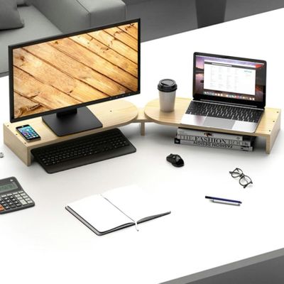 LGEOELIAS Corner Monitor Stand Dual Corner Monitor Riser Adjustable Angle, Sturdy Laptop Organizer for 2 Monitors, Solid Wood Computer Holder for Classroom/Meeting Room