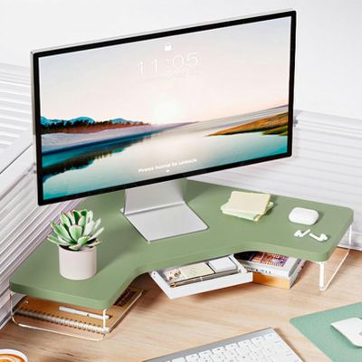 LGEOELIAS Corner Monitor Stand Adjustable Height Corner Desk Connector, L Shape Monitor Stand Riser with Acrylic Feet