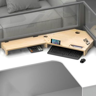 LGEOELIAS Corner Monitor Stand Solid Wood Monitor Riser for 2 Monitors, Office Computer Screen Corner Desk Riser, Living Room Meeting Room Ergonomic Laptop Storage Shelves