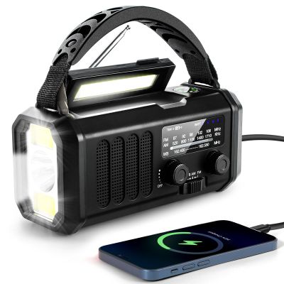 10000mAh Emergency Crank Radio,NOAA/AM/FM Weather Radio, Type-C Charge,Solar Charging,SOS, 3 Modes LED Torch, Reading Lamp, Compass for Outdoor Survival(Black)