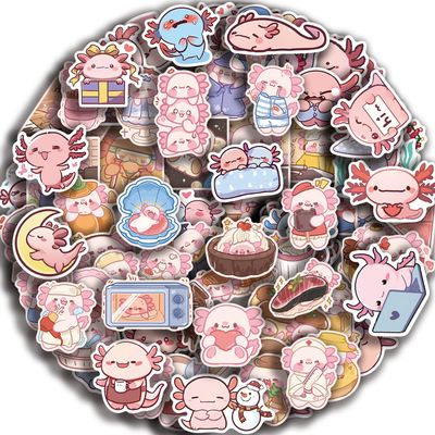 100PCS Axolotl Stickers Kawaii Pink Animal Stickers Cute Axolotl Stuff Gifts for Kids Vinyl Stickers for Water Bottles Classroom Reward for Teen