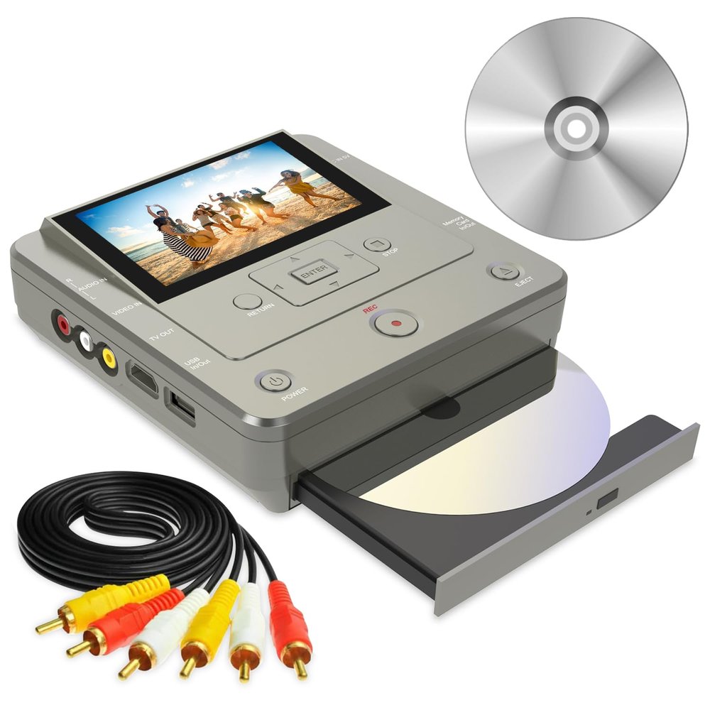 KOHO VHS to DVD Recorder, TV to USB Device/SD Card/HDD/VCR/Camcorder/VHS/DVD Recorder, Smart Phone WiFi to DVD/USB/SD/HDD Copy, WiFi APP VHS RecorderFree Comes with 10 Pcs DVD-R, Grey, KR043B