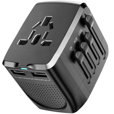2000W International Travel Voltage Converter 220V to 110V with 2 USB Ports for Hair Straighteners, Curlers and Laptops, All-in-one Converter Adapter Combo for US/AUS/UK/EU Over 200+ Countries