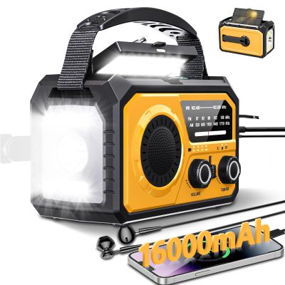 59200mWh Emergency Radio - 16000mAh Portable Solar Hand Crank NOAA/AM/FM Weather Radio with Battery Powered & USB Charger,SOS Alarm,Flashlight, Reading Lamp for Outdoor Camping,Storm,Survival Kits
