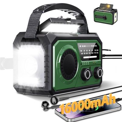 59200mWh Emergency Radio - 16000mAh Portable Solar Hand Crank NOAA/AM/FM Weather Radio with Battery Powered & USB Charger,SOS Alarm,Flashlight, Reading Lamp for Outdoor Camping,Storm,Survival Kits