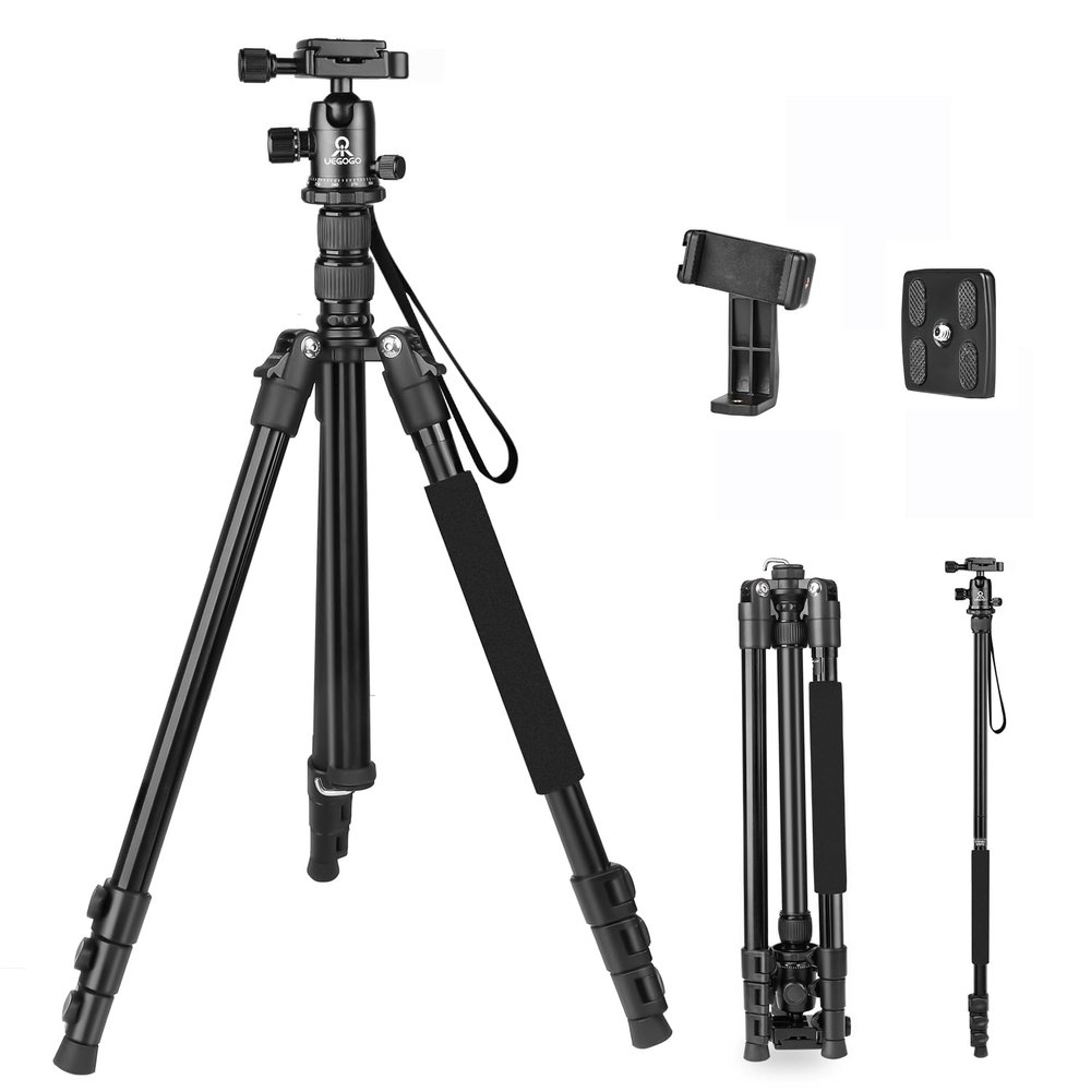 77 inch Professional Camera Photography Tripod,Ball Head Aluminum DSLR/SLR Tripod & Monopod with Carry Bag Compatible with Canon Nikon Binoculars Laser Telescop(Black)