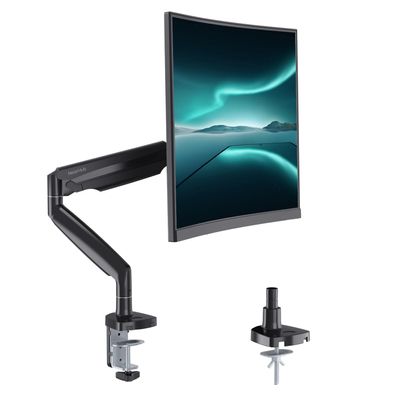 Curved Monitor Mount Single Arm Holds to 28.6 lbs, Ultrawide Monitor Stand for 35" Screens, C-Clamp & Grommet Base, +90 to-45 Tilt,180Swivel,360 Rotation,VESA 75x75 or 100x100mm,for Curved/Flat