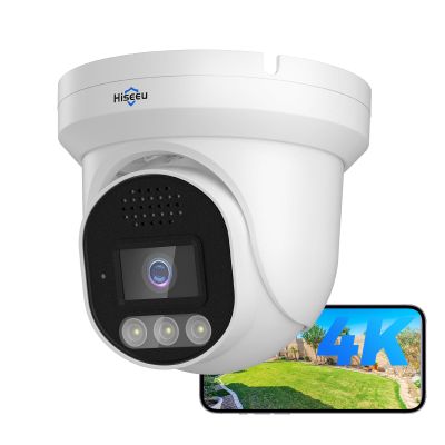 Hiseeu 4K Ultra HD 8MP PoE Camera, IP Camera, Turrect Dome Camera w/Human Vehicle Detection, 2 Way Audio, Free Remote Access, Color Night Vision, IP 67 Waterproof, Work 4K 8MP PoE NVR