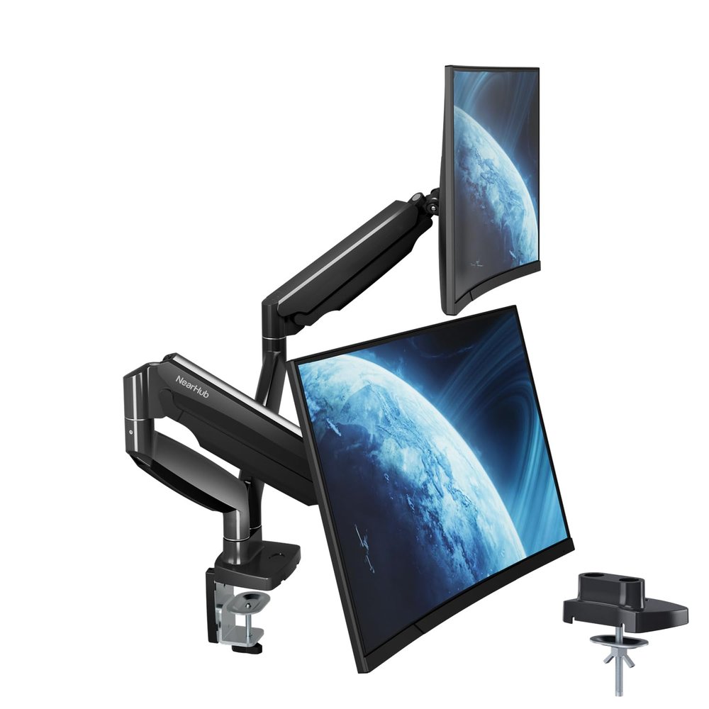 Curved Monitor Mount Dual Monitor Arm up to 35" Screens, Max 28.6lbs Each, Heavy Duty Ultrawide Monitor Arm,Swivel -90 to +90, Tilt -45 to +90,Rotate 360,VESA 75x75&100x100,for Curved/Flat