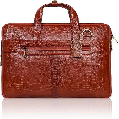 Abgrow Croco Leather Laptop Briefcase for Men,Waterproof Travel Messenger Bag with Adjustable Strap for Office & College (Tan)