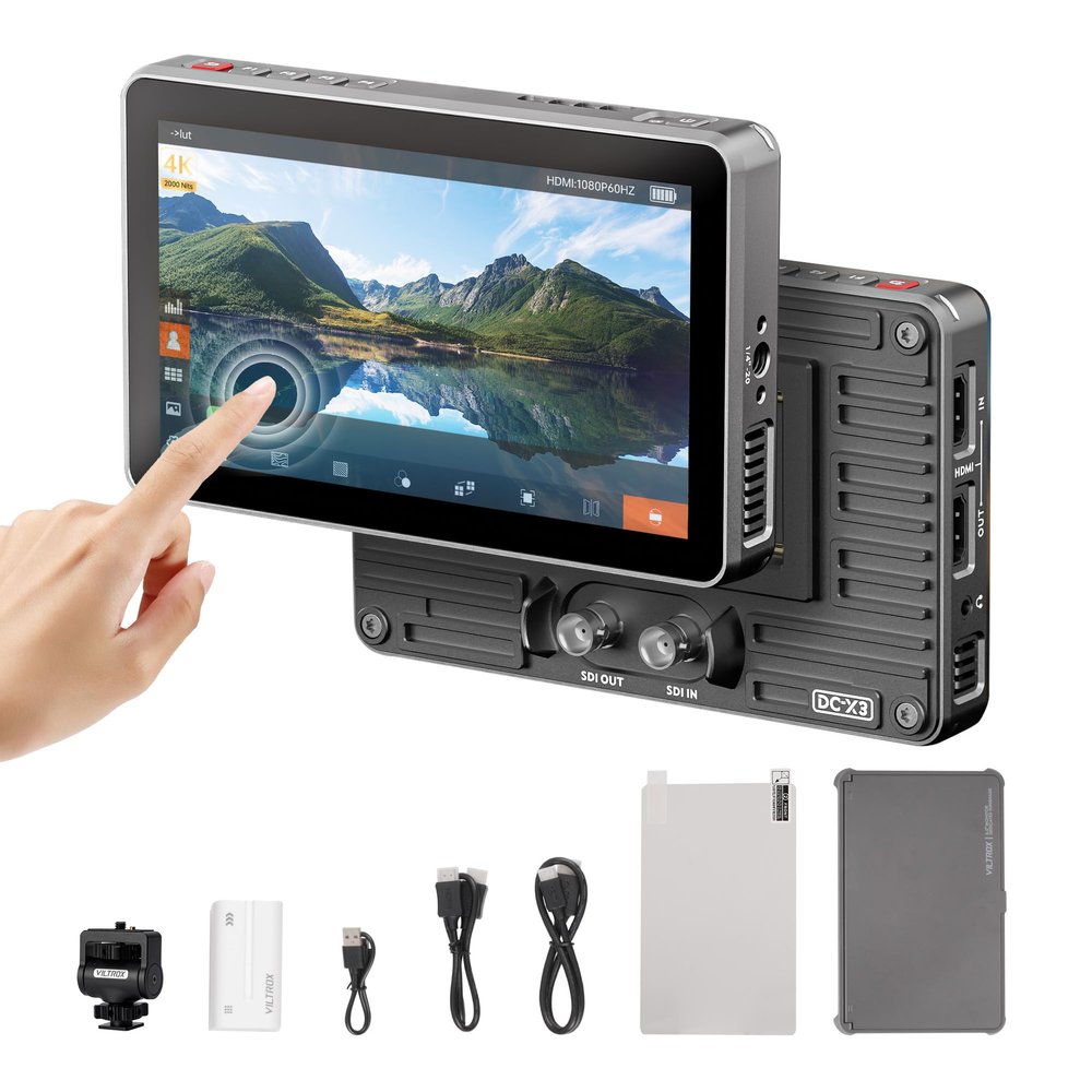 VILTROX DC-X3 Touchscreen FHD IPS Camera Monitor, 2000 nits 4K SDI HDMI in/Out Video Field Monitor Kit with Sunshade Hood, 3D LUT, Waveform, Histogram & Vectorscope Tools, Black