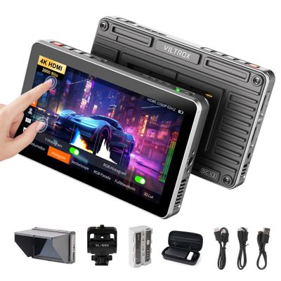 VILTROX DC-X2 Touchscreen Camera Field Monitor, 2000 Nits 6 inch On Camera Monitor 4K HDMI in/Out 3D Lut Full Waveform 1920X1080 HD Focus Peaking Assist Video Field Monitor with Sunshade Hood Battery