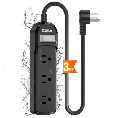 Black Outdoor Power Strip Weatherproof,3 FT Short Waterproof Extension Cord,Surge Protector with 3 Wide Outlets, 16AWG,1875W/15Amps, Shockproof Outlet Extender for Kitchen,Patio,Garden Lighting