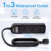 Black Outdoor Power Strip Weatherproof,3 FT Short Waterproof Extension Cord,Surge Protector with 3 Wide Outlets, 16AWG,1875W/15Amps, Shockproof Outlet Extender for Kitchen,Patio,Garden Lighting view 3