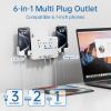 6-in-1 Outlet Extender with Surge Protector (900J), 3 AC Outlets & 3 USB Ports (USB-C), Smart Night Light and Retractable Phone Holder, 1875W Wall Mount Plug for Home, Office, Dorm view 2